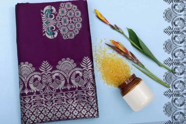 New Arrival Lichi Silk With Waving And Nice Extra Ordinary Latest Soft Silk Purple Sarees