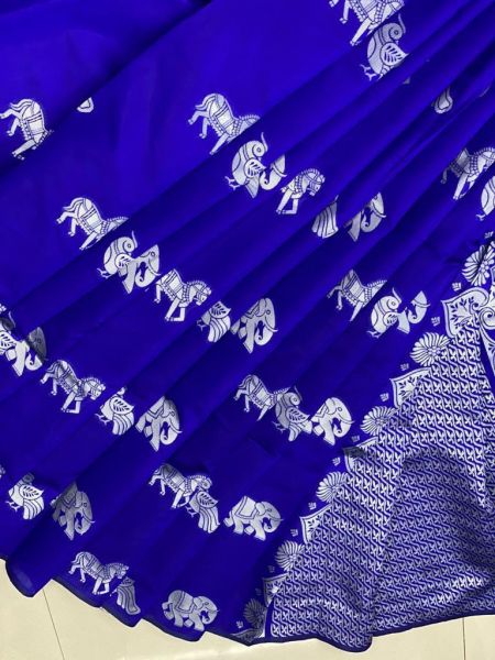 Gorgeous Blue Color Soft Lichi Silk Jacquard Work Saree