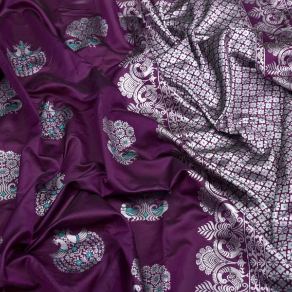 New Arrival Lichi Silk With Waving And Nice Extra Ordinary Latest Soft Silk Purple Sarees