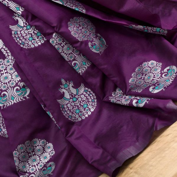 New Arrival Lichi Silk With Waving And Nice Extra Ordinary Latest Soft Silk Purple Sarees
