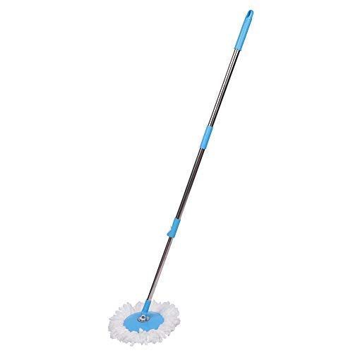 HEAVY DUTY MICROFIBER SPIN MOP WITH PLASTIC BUCKET & ROTATING STEEL POLE HEAD