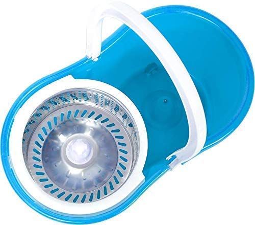 HEAVY DUTY MICROFIBER SPIN MOP WITH PLASTIC BUCKET & ROTATING STEEL POLE HEAD