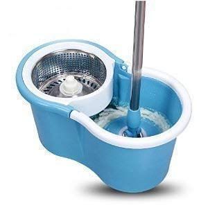 HEAVY DUTY MICROFIBER SPIN MOP WITH PLASTIC BUCKET & ROTATING STEEL POLE HEAD