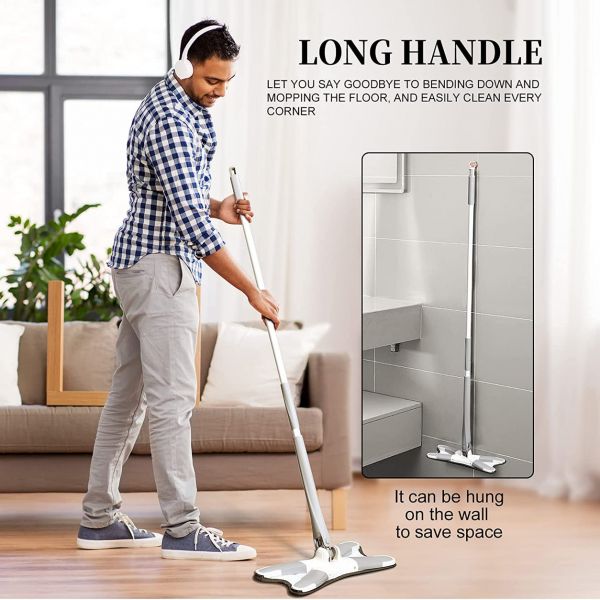 X SHAPE MOP OR FLOOR CLEANING HANDS-FREE SQUEEZE MICROFIBER FLAT MOP SYSTEM 360° FLEXIBLE HEAD, WET AND DRY MOP FOR HOME KITCHEN WITH 