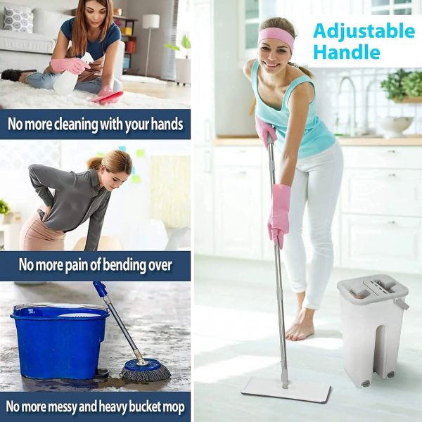 SCRATCH CLEANING MOP WITH 2 IN 1 SELF CLEAN WASH DRY HANDS FREE FLAT MOP