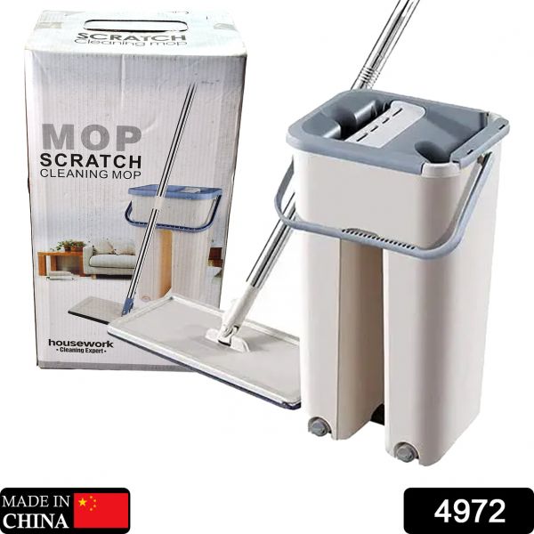 SCRATCH CLEANING MOP WITH 2 IN 1 SELF CLEAN WASH DRY HANDS FREE FLAT MOP