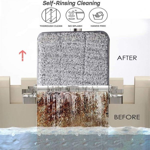 SCRATCH CLEANING MOP WITH 2 IN 1 SELF CLEAN WASH DRY HANDS FREE FLAT MOP