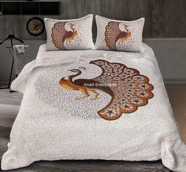 Jaipuri printed QUEEN SIZE WITH PILLOW COVER CREAM