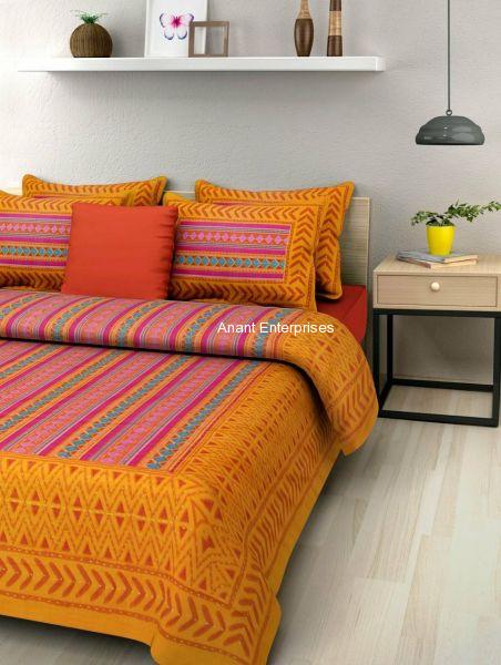 Jaipuri printed QUEEN SIZE WITH PILLOW COVER ORANGE