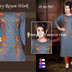 Heavy rayon work grey kurti./ Trending Fashion Hub