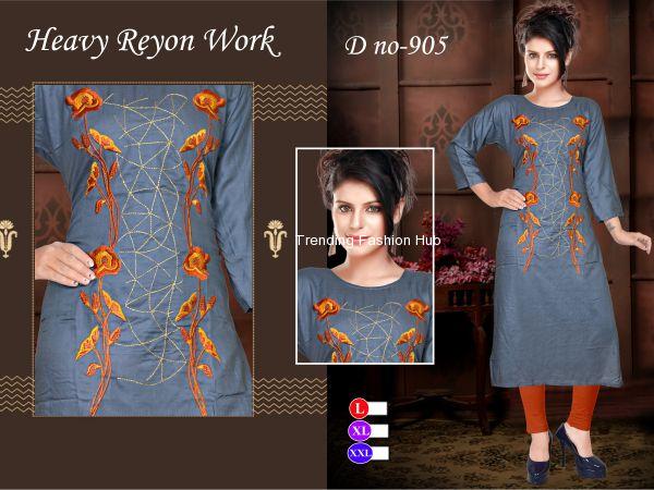 Heavy rayon work grey kurti./ Trending Fashion Hub