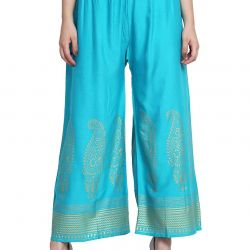 Women's Regular Fit Gold-Toned Printed Palazzos 