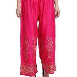 Women's Regular Fit Gold-Toned Printed Palazzos 