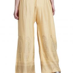 Women's Regular Fit Gold-Toned Printed Palazzos 