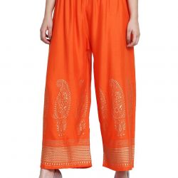 Women's Regular Fit Gold-Toned Printed Palazzos 