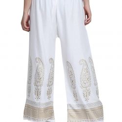Women's Regular Fit Gold-Toned Printed Palazzos 