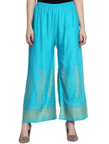 Women's Regular Fit Gold-Toned Printed Palazzos 