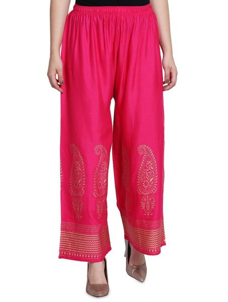 Women's Regular Fit Gold-Toned Printed Palazzos 