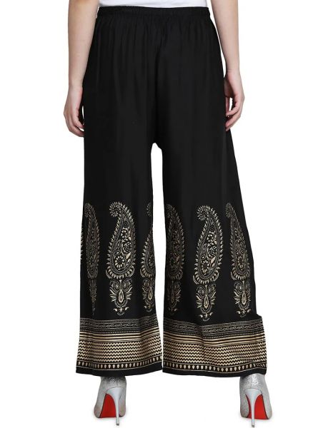 Women's Regular Fit Gold-Toned Printed Palazzos 