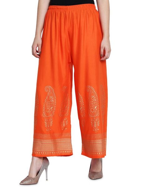Women's Regular Fit Gold-Toned Printed Palazzos 