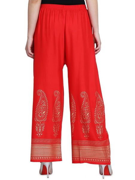 Women's Regular Fit Gold-Toned Printed Palazzos 