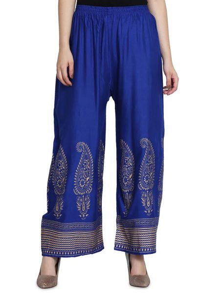 Women's Regular Fit Gold-Toned Printed Palazzos 