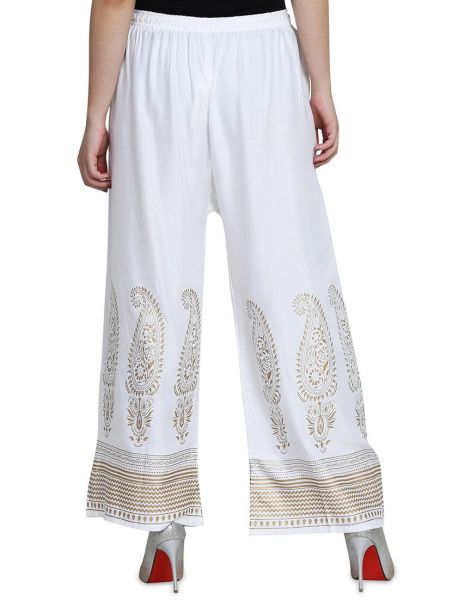 Women's Regular Fit Gold-Toned Printed Palazzos 