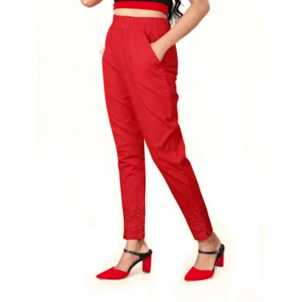 Red Cotton Ladies Pant