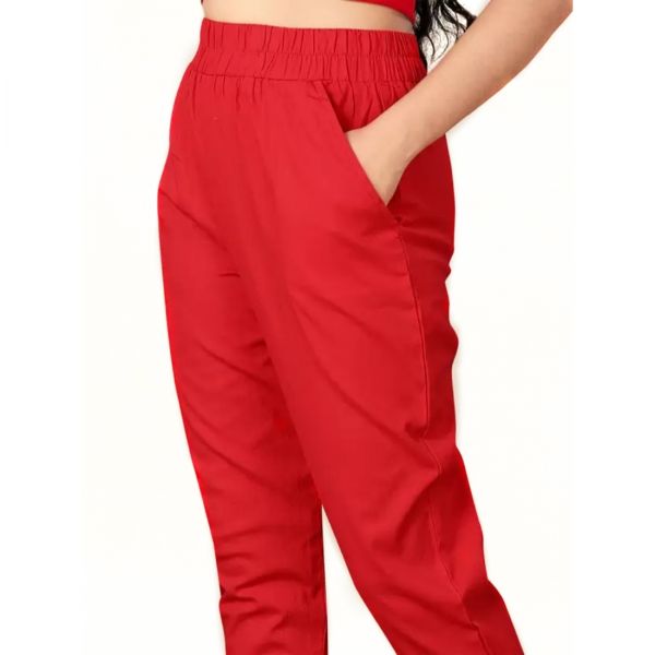 Red Cotton Ladies Pant