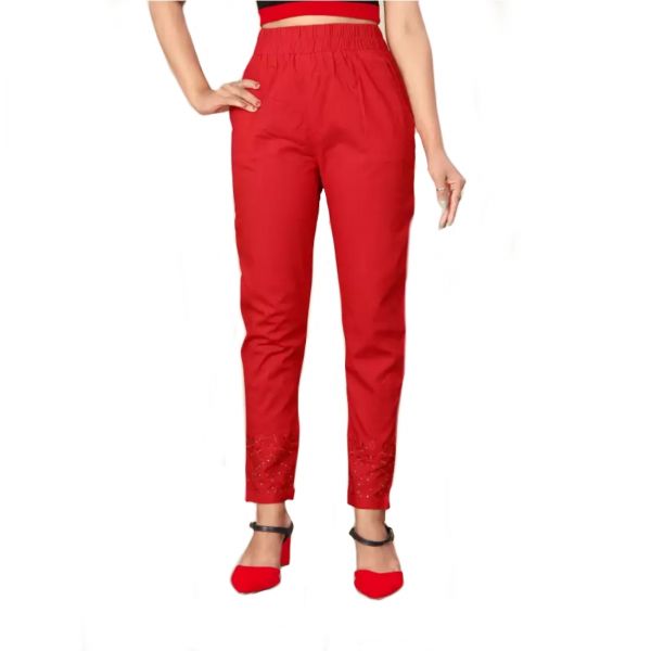 Red Cotton Ladies Pant