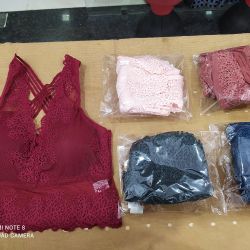 Cami inner net lace bra , criss-cross straps on back side, front neck v shape,size-34 , colour-5.