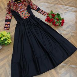 *TOP DETAIL  :-* FABRIC  -  REYON COTOON INNER  -  SANTOON WORK  -  CHAIN STICH WORK WITH REAL MIRROR HAND WORK TYPE  -  GOWN (FULL STITCH) SIZE  -  38