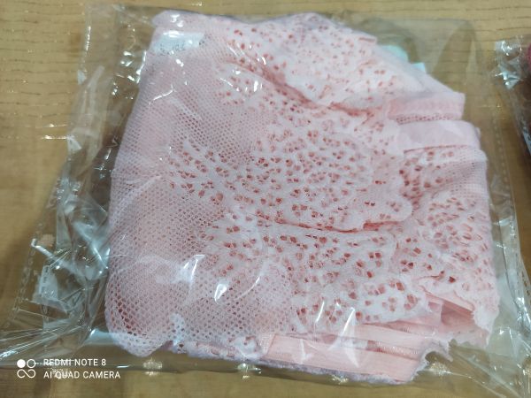 Cami inner net lace bra , criss-cross straps on back side, front neck v shape,size-34 , colour-5.