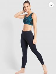Jockey Women's Microfiber Elastane Stretch Perfomance Leggings With Broad Waistband And Stay Dry Technology -Sky Captain