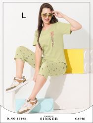 Women cotton Hosiery Capri Nightwear(13402)