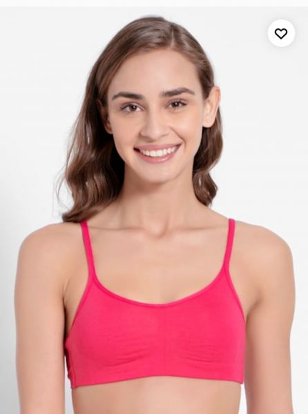 Women's Wirefree Non Padded Super Combed Cotton Elastane Stretch Full Coverage Beginners Bra with Adjustable Straps - Ruby