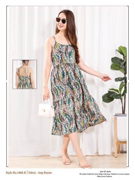 Women Strappy Half Rayon Nighty(1906B)