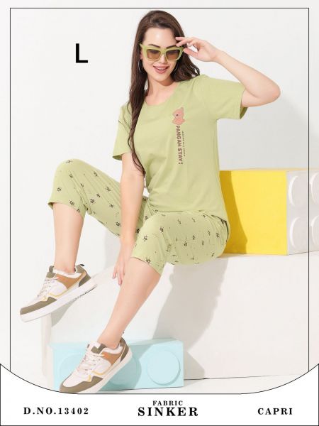 Women cotton Hosiery Capri Nightwear(13402)
