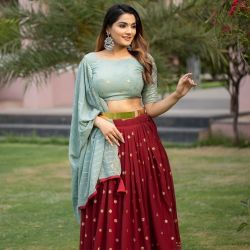 Lehenga choli Maroon and Sky color