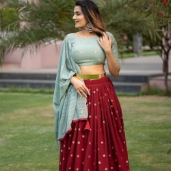 Lehenga choli Maroon and Sky color