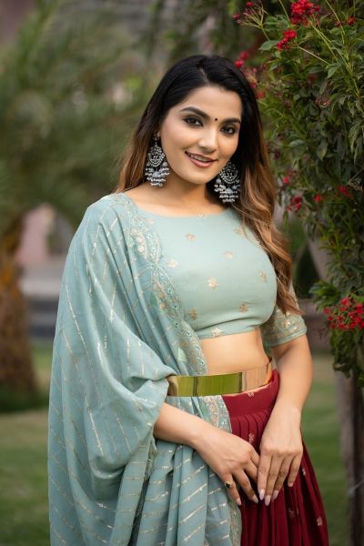 Lehenga choli Maroon and Sky color