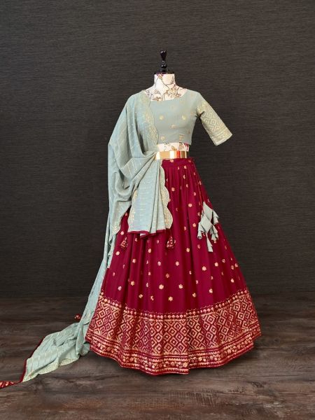 Lehenga choli Maroon and Sky color
