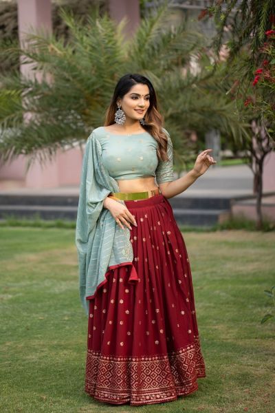 Lehenga choli Maroon and Sky color