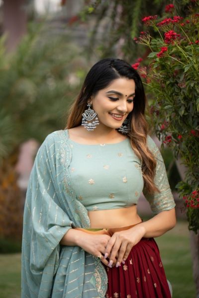 Lehenga choli Maroon and Sky color