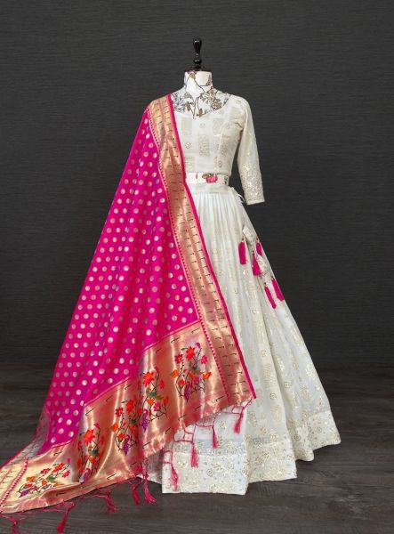 Lehenga Choli  White and pink