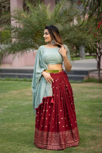 Lehenga choli Maroon and Sky color