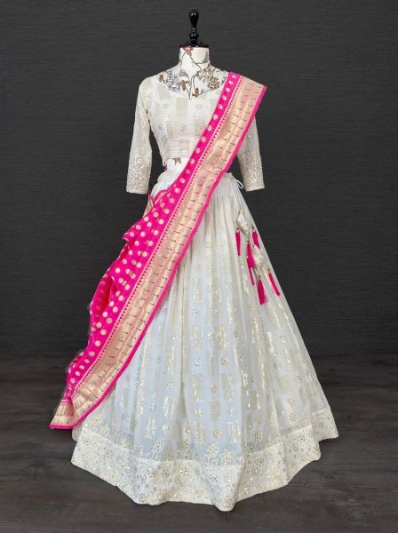 Lehenga Choli  White and pink